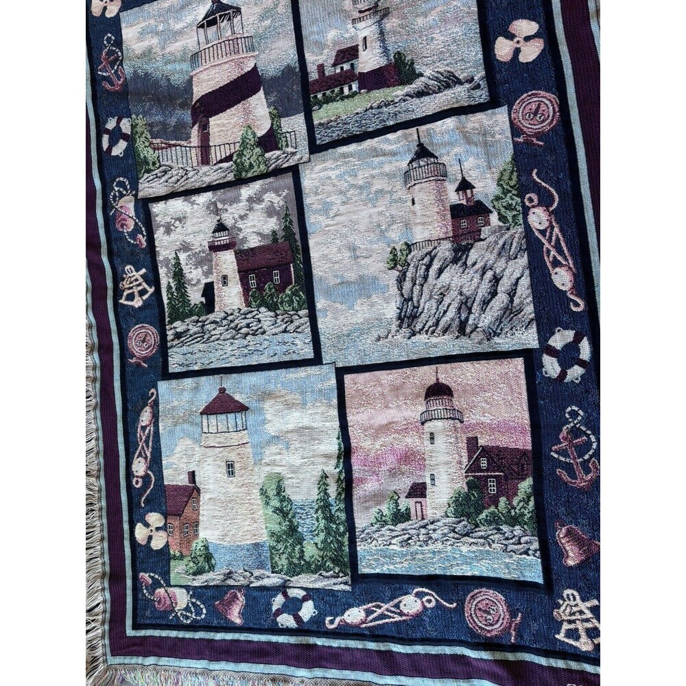 Goodwin Weavers Nautical Lighthouse Woven Tapestry Throw Blanket